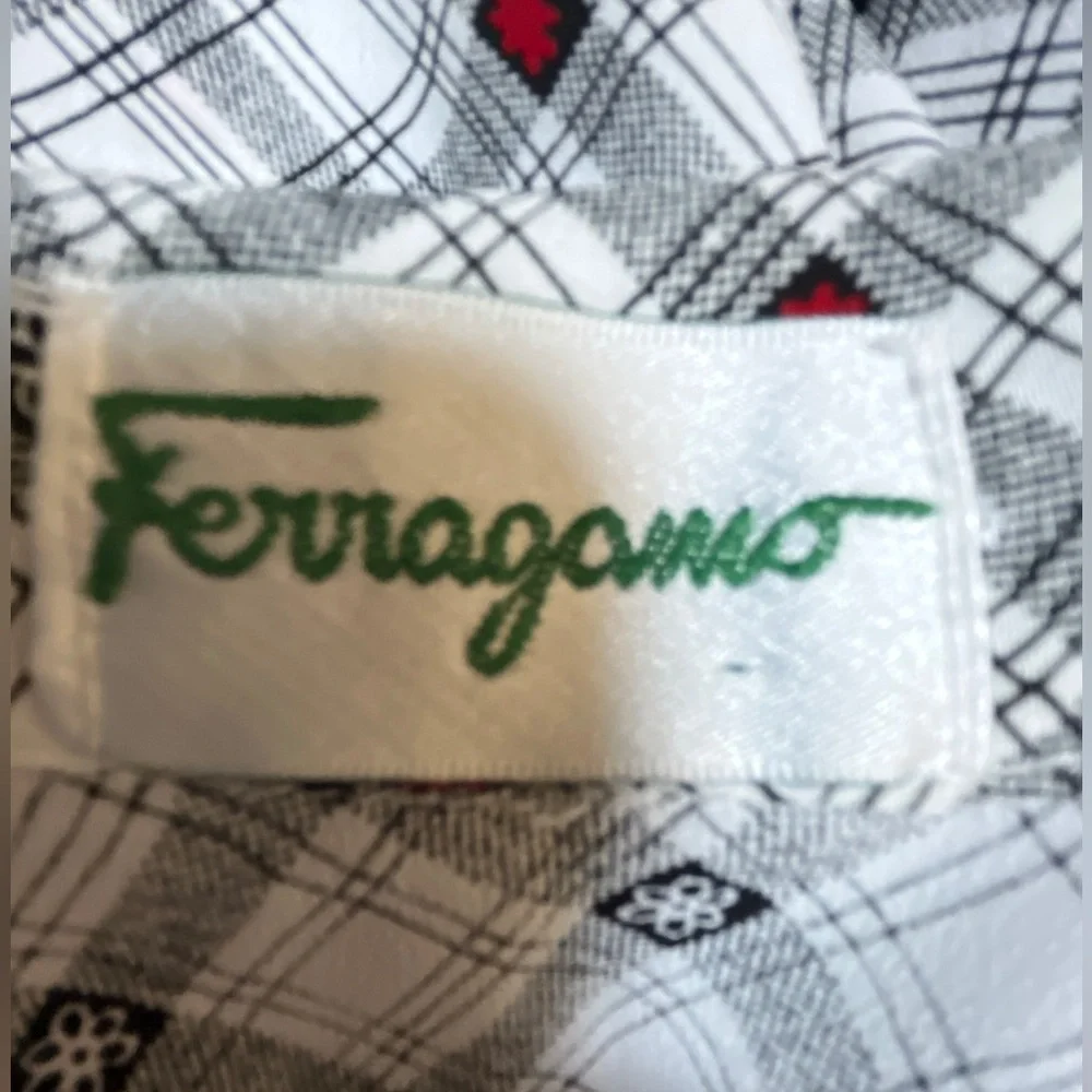 Salvatore Ferragamo Vintage White and Red Plaid Short Sleeve Button Down Shirt - Picture 2 of 6